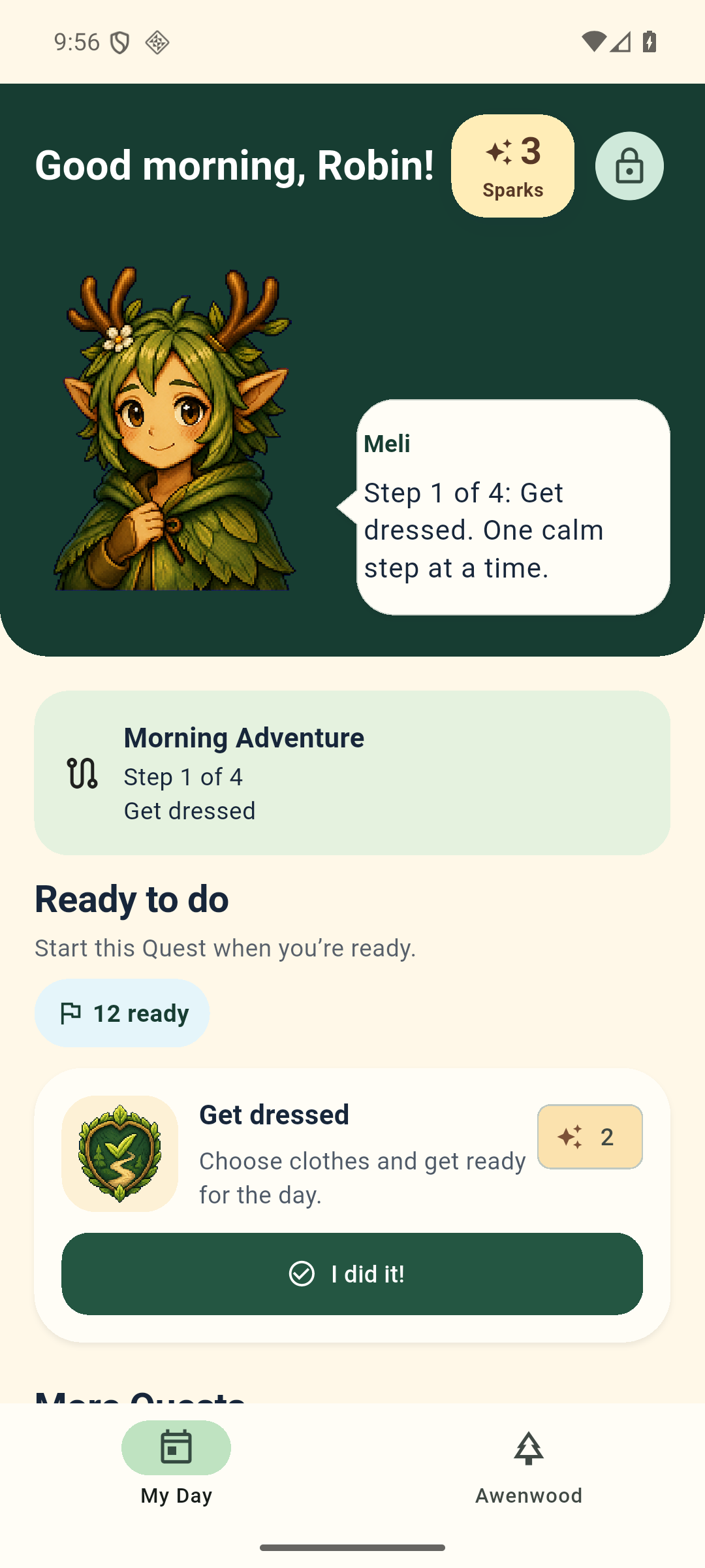 Child view: ready tasks and Meli’s guidance