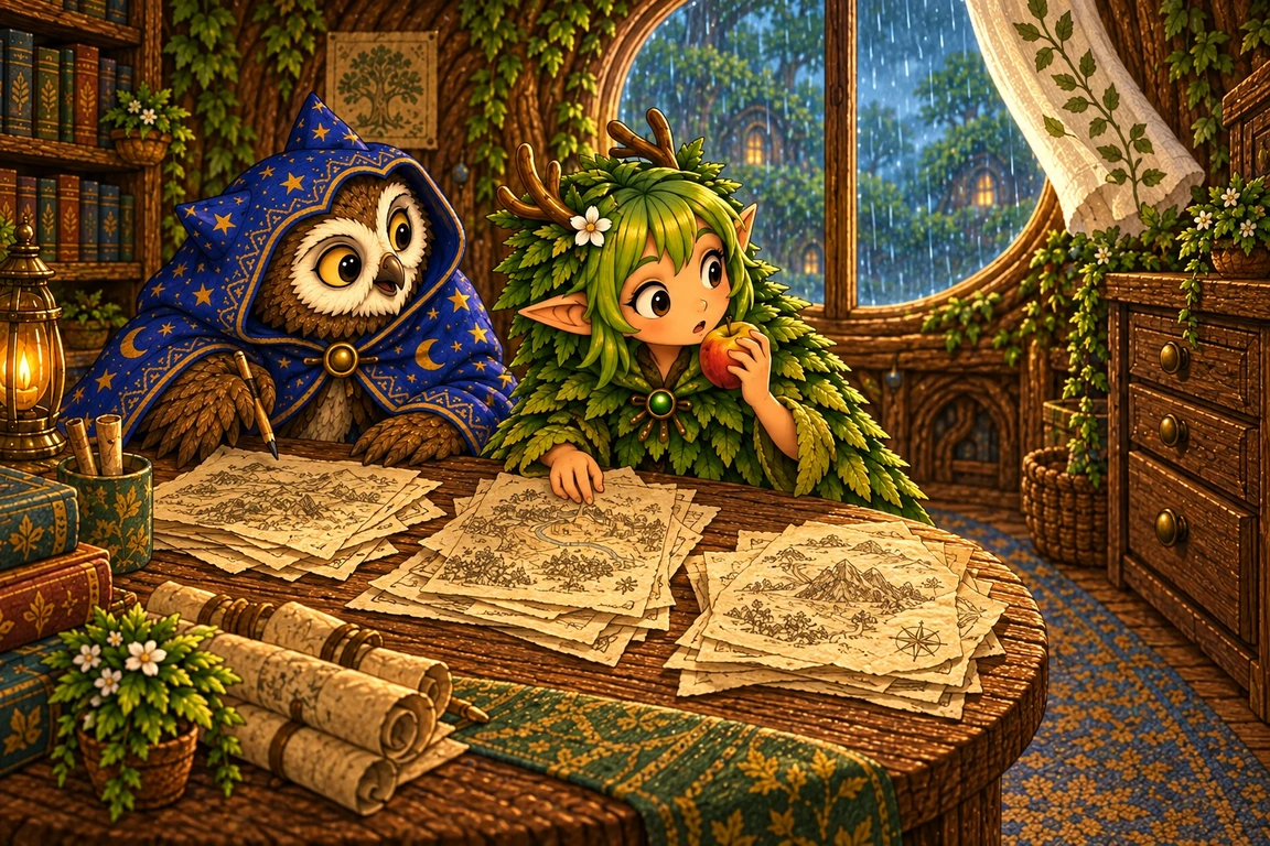 Meli et Avelune découvrent la vieille carte dans le premier chapitre illustré